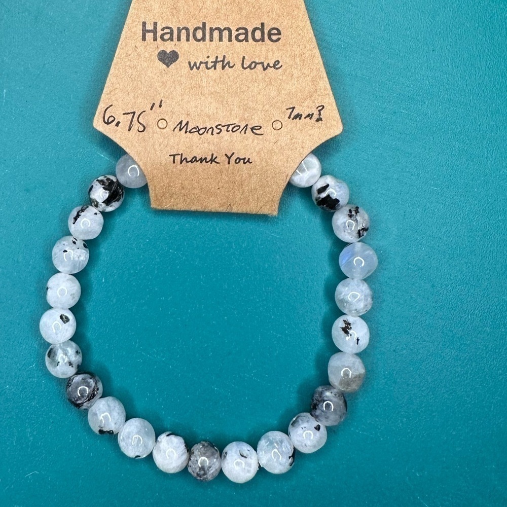Moonstone bracelet stretch 7mm beads handmade gemstone black white - Picture 3 of 7